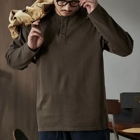 休闲百搭长袖T恤男装春秋耐磨抗皱精梳针织全棉时尚圆领长袖T恤男商品大图