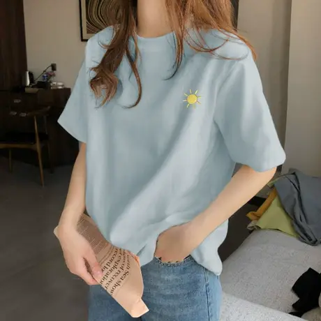 2023年春夏季新款情侣女装设计感小众白色上衣ins潮流宽松短袖t恤图片