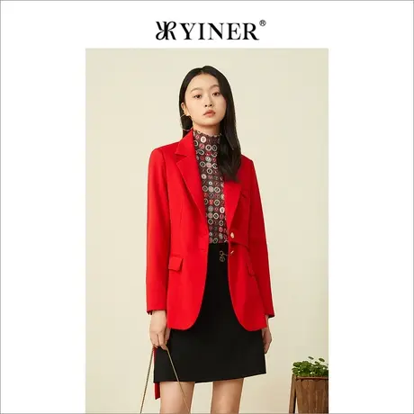 YINER音儿专柜女装2022春季新款通勤一粒扣西装领短外套商品大图