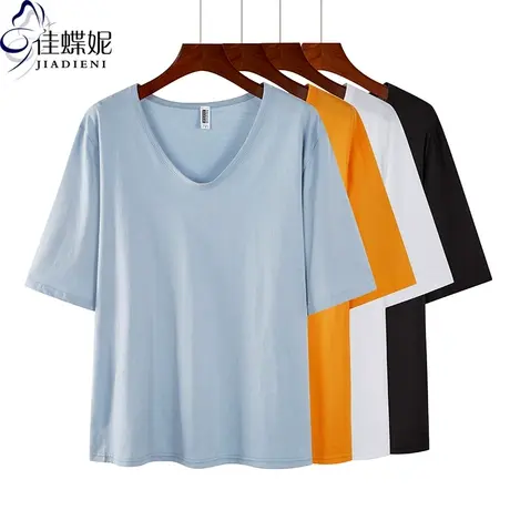 夏季新款韩版圆领宽松中长款纯色简约休闲短袖体恤上衣女装商品大图