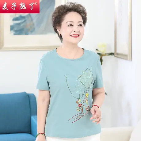 妈妈夏装休闲全棉T恤50岁短袖小衫上衣春夏新款中老年人女装太太商品大图
