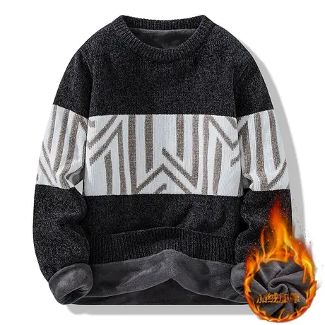 毛衣男冬季加绒加厚冬季保暖青少年冬款圆领针织打底衫秋线衣男装商品大图