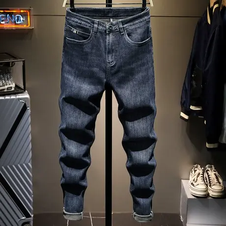 香港高端黑色牛仔裤男士2021年秋冬新款修身小脚休闲长裤冬季百搭商品大图