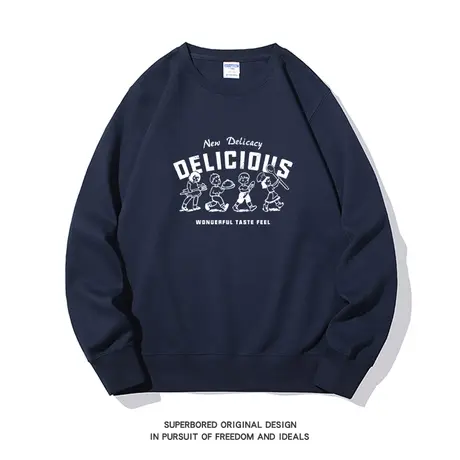 秋季潮牌卡通印花圆领卫衣男士宽松长袖内搭打底衫情侣装上衣服商品大图