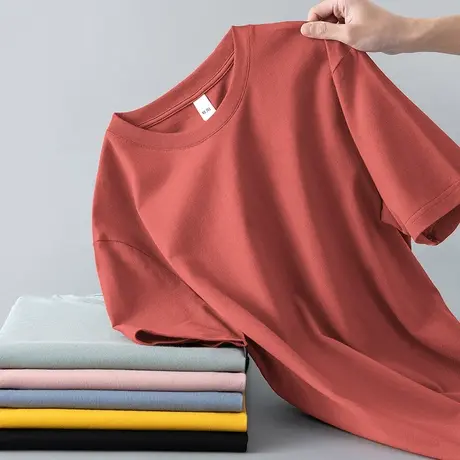 2025新款纯棉t恤男短袖圆领纯色上衣服夏季潮流宽松全棉半袖体恤商品大图