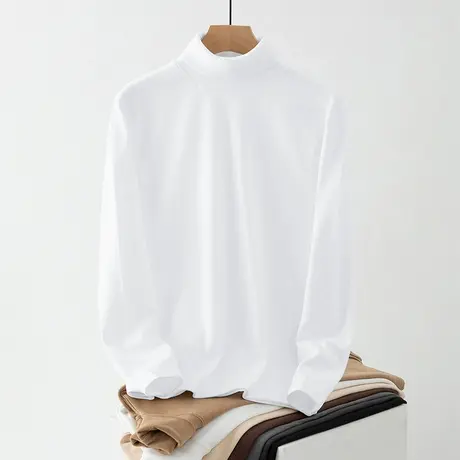 300g重磅高领德绒长袖t恤男装双面绒内搭打底衫体恤纯色白色小衫图片