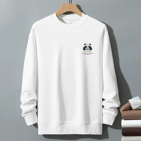 350g重磅白色卫衣男秋冬款小熊无帽长袖t恤摇粒绒保暖圆领上衣服商品大图