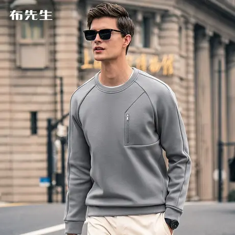 MrBu布先生微廓形圆领磨毛男士卫衣秋冬加绒保暖厚款上衣BT11338商品大图