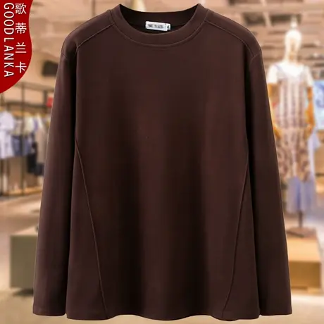 加大码妈妈秋冬双面德绒打底衫200斤宽松时尚内搭圆领长袖T恤上衣商品大图