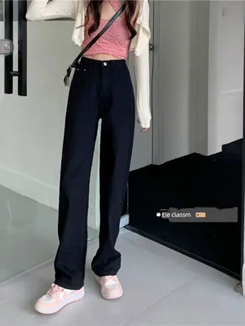 清仓捡漏高腰牛仔裤女2023年秋冬季潮流直筒宽松炸街拖地阔腿裤商品大图