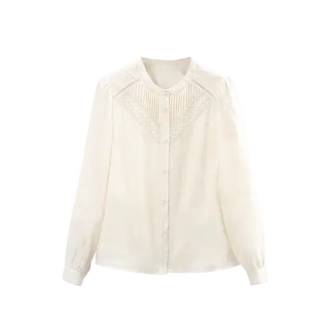 时尚气质甜美长袖衬衫2023年秋季新款淑女温柔通勤圆领显瘦上衣图片