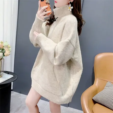加厚外穿高领毛衣女秋冬2023年新款宽松慵懒风百搭软糯针织衫上衣商品大图