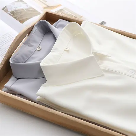 春季新款韩版长袖雪纺衬衫女百搭宽松显瘦方领纯白色衬衣休闲上衣商品大图