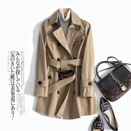 西子高端英伦风双排扣中长款帅气挺括显瘦纯色风衣外套女春秋图片