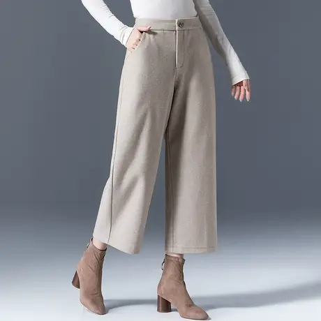 七分毛呢阔腿裤女秋冬2023新款冬季大码女裤直筒裤子小个子八分裤商品大图