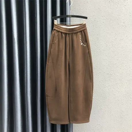 咖啡色加绒加厚哈伦裤女23秋冬新款个性刺绣高腰小众百搭休闲长裤图片