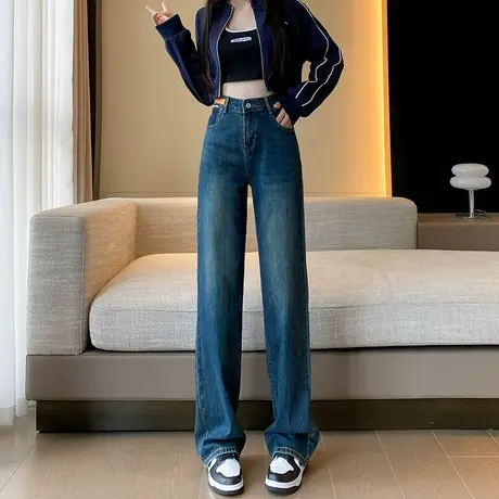 窄版阔腿牛仔裤女秋季2023年新款高腰复古垂感小个子直筒拖地女裤商品大图