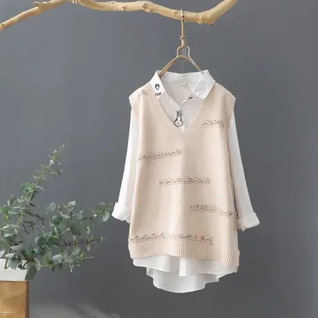 针织马甲女V领短款坎肩宽松背心2024年春季马夹外穿无袖毛衣内搭商品大图