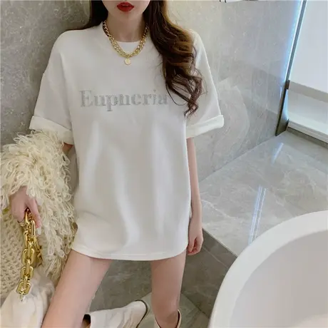 潮牌设计感小众中长款打底衫T恤女夏季新款韩版宽松百搭短袖上衣商品大图