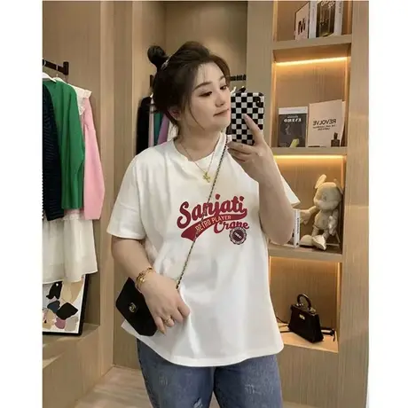 纯棉白色t恤女短袖2023年夏季新款韩版宽松圆领半袖印花上衣ins潮图片