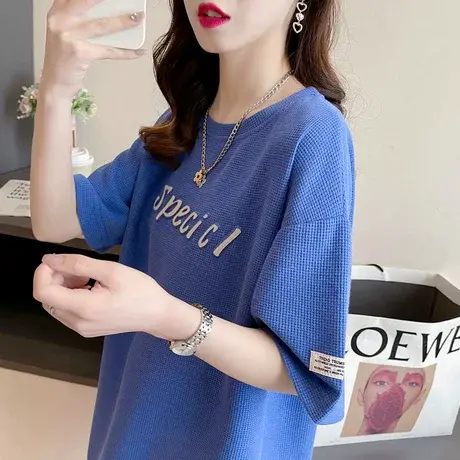 小众设计感小个子短袖t恤女夏季韩版宽松大码百搭学生华夫格上衣商品大图