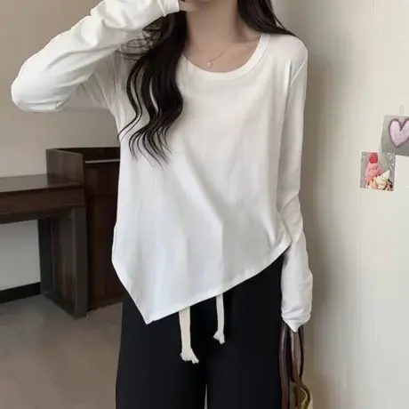 下摆不规则内搭德绒打底衫女秋冬宽松加绒保暖长袖T恤上衣ins潮商品大图