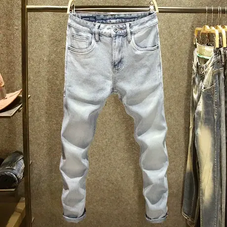 高端品质牛仔裤男修身潮牌小脚裤男士夏季时尚潮流百搭简约裤子薄商品大图