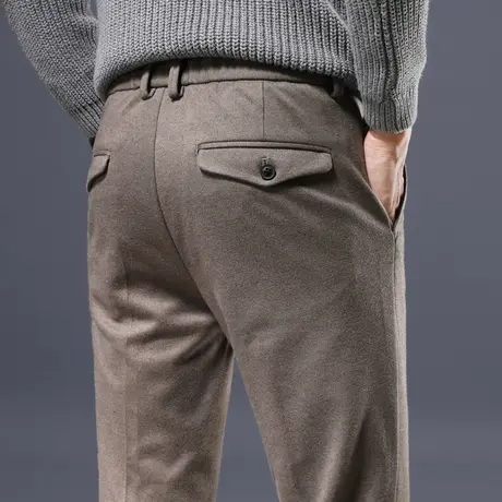 秋冬季加厚男裤磨毛呢子裤子男士休闲长裤直筒宽松商务西裤西装裤图片