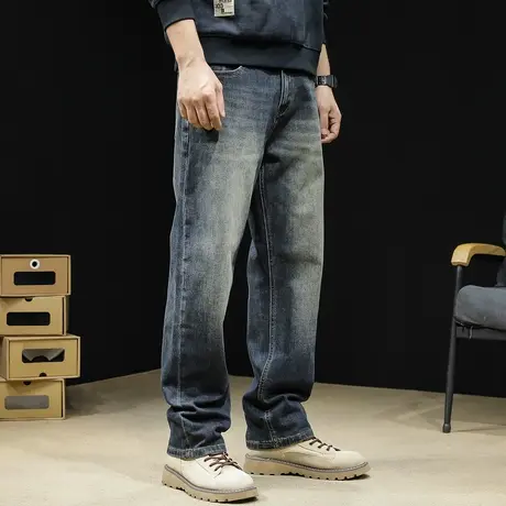 弹力直筒牛仔裤男2024新款春秋款阔腿复古宽松大码潮牌长裤子男裤商品大图