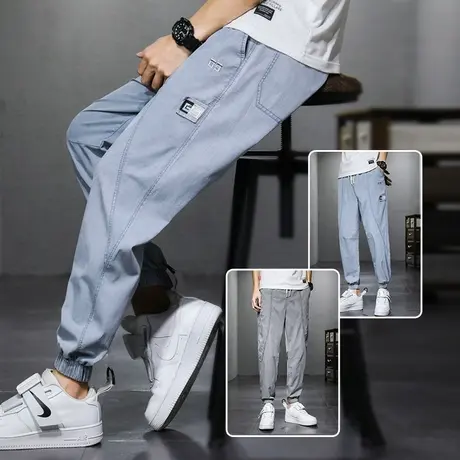 夏天天丝牛仔裤男士束脚冰丝休闲男裤子夏季薄款青少年男生九分裤商品大图