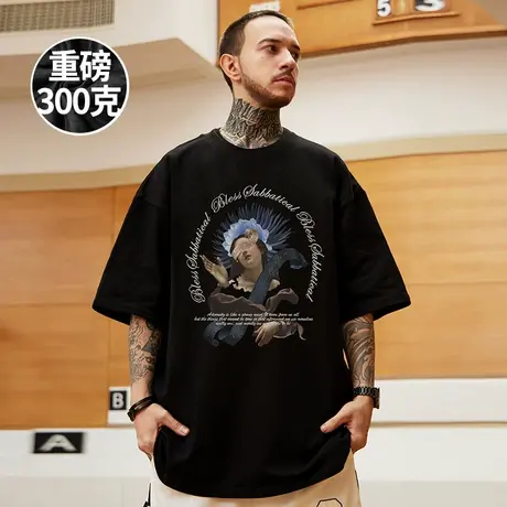 300克重磅美式街头潮牌嘻哈短袖男宽松大码半袖t恤潮流情侣装夏季商品大图