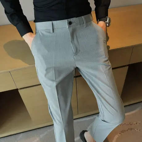 西裤男九分高级感商务正装春夏休闲直筒男士修身发型师垂感西装裤商品大图