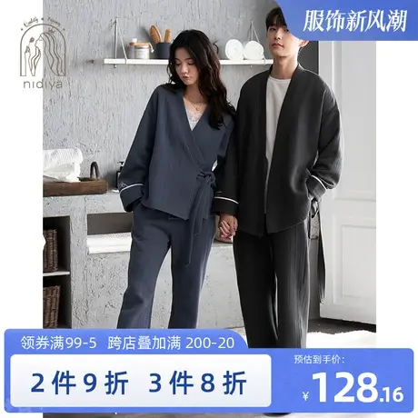 妮狄娅情侣睡衣女夹层纯棉长袖秋冬开衫和服时尚睡袍男家居服套装商品大图