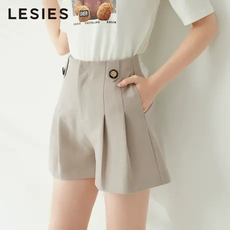 LESIES蓝色倾情春秋新款通勤OL职业纽扣装饰小A短裤西装阔腿短裤商品大图