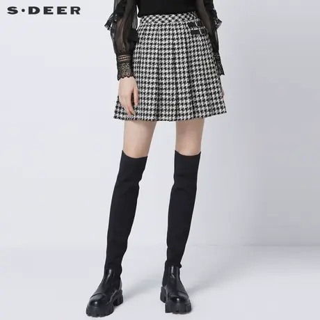 【直播间秒杀专属】sdeer圣迪奥女装格纹拼接百褶短裙S21361301图片