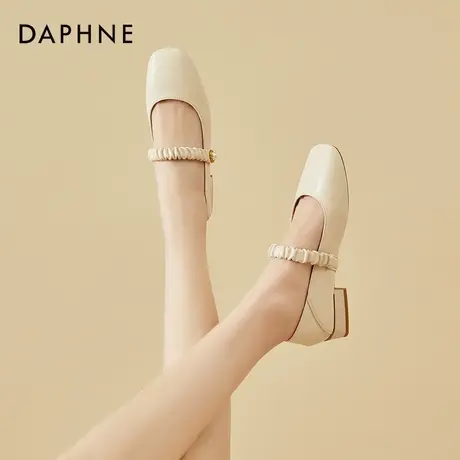 达芙妮玛丽珍小皮鞋女夏白色方头平底2022爆款法式一字带单鞋凉鞋图片