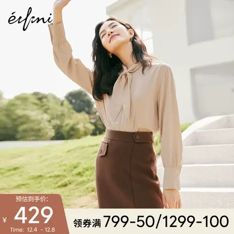 伊芙丽设计感衬衫女2021冬季新款气质百搭飘带领中长款雪纺小上衣商品大图