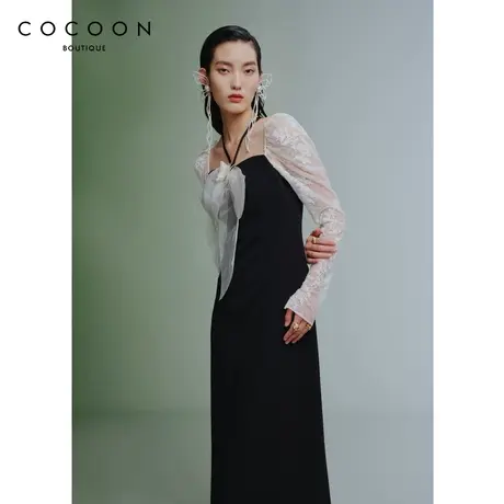 商场同款2023春新款欧根纱大蝴蝶结拼接撞色气质连衣裙女图片