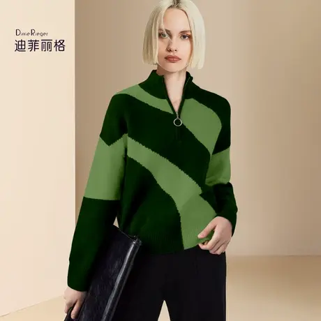 迪菲丽格高端复古设计感软糯毛衣女2024早春季新款半拉链高领针织图片