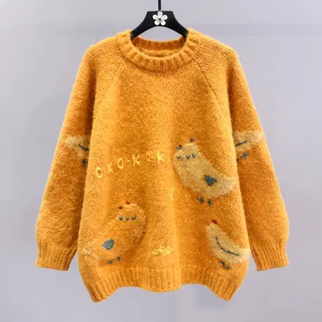 日系卡通套头毛衣女冬季2023新款复古慵懒风宽松加厚减龄针织上衣图片