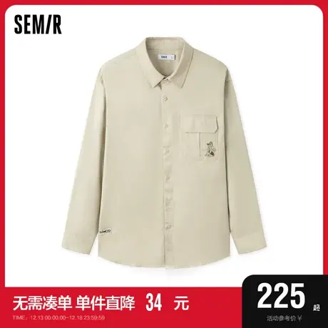 [商场同款]森马长袖衬衫男2024春季新款时尚印花学院上衣潮流工装图片