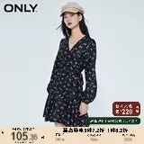 ONLY奥莱春夏气质收腰显瘦V领碎花短款长袖连衣裙女图片