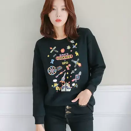 桔熊秋冬季可爱卡通立体印花抓绒加厚卫衣保暖上衣女装大码AB1523商品大图