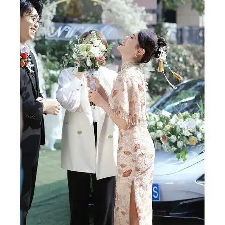 新中式旗袍敬酒服新娘2023新款订婚礼服平时可穿小个子高级感显瘦商品大图