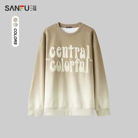 三福2024春季男士渐变字母卫衣 休闲时尚圆领宽松上衣男482623商品大图