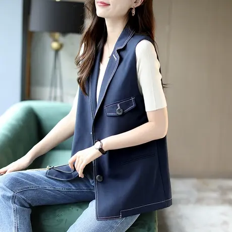 宝诗黎西装领牛仔马夹女装春季新款2024宽松时尚外套无袖外搭上衣图片