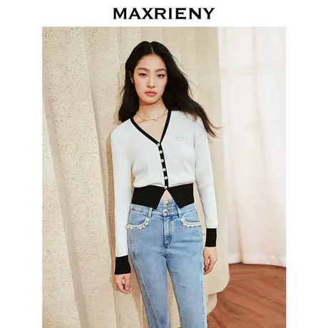 [买4免1]MAXRIENY复古优雅风外套2024春季截短v领上衣修身显瘦图片