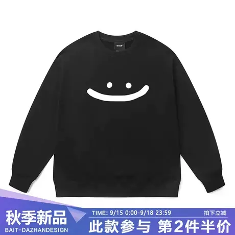 美式趣味笑脸苦脸印花情侣宽松上衣男女国潮趣味圆领无帽卫衣商品大图