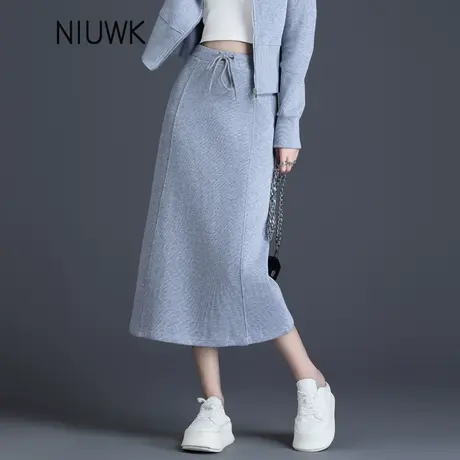 灰色裙子半身裙女2024新款a字裙春秋包臀裙半裙针织运动休闲套装图片