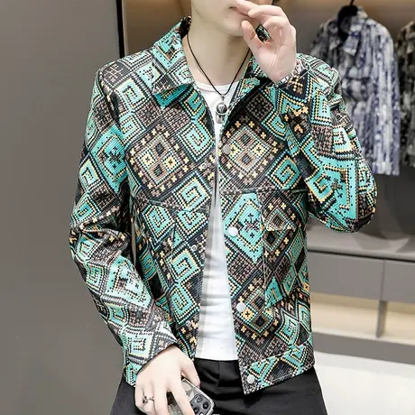 翻领炸街外套男士潮流韩版帅气休闲夹克男装春季修身潮牌撞色上衣商品大图